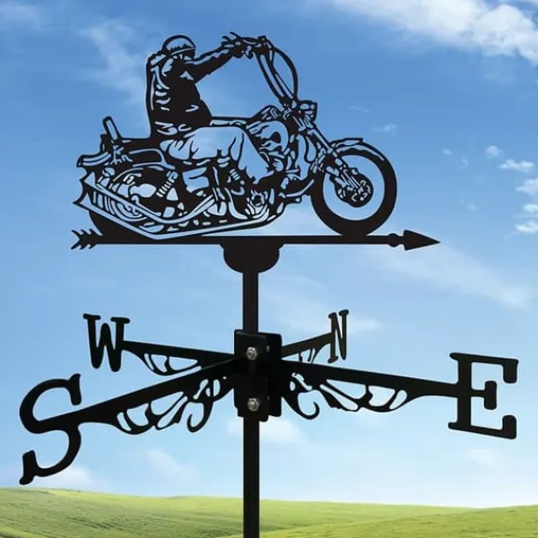 OBOSOE 1 stycke retro vindfläkt, metallsilhuett av en motorcykelryttare, vindriktningsindikator, gårdstak, terrass, gräsmatta, gårdsdek Vinddekoration