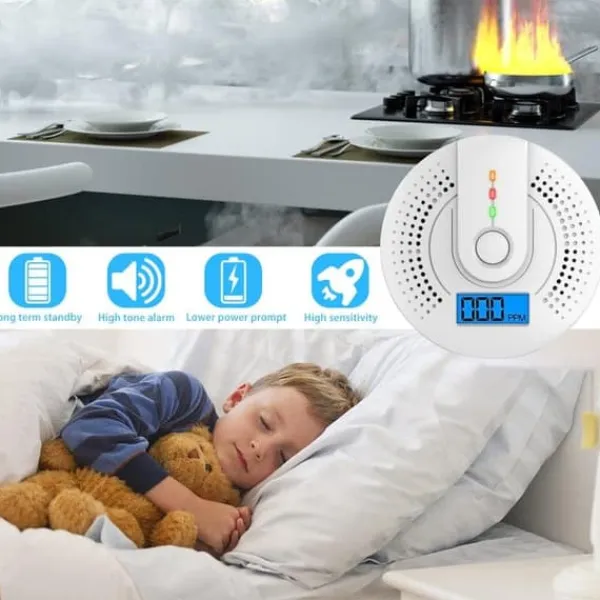 Best OBOSOE Bärbar Kolmonoxiddetektor – Digital LCD-Display och Ljudlarm, Resalarm, Vit Rök- & Koloxiddetektorer