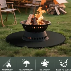 Online OBOSOE Eldstadsmatta för Solo Stove Bonfire – 60cm Rund Grillmatta, Eldfast, Vattentålig & Oljebeständig Tillbehör Till Vedeldade Kaminer & Öppna Spisar