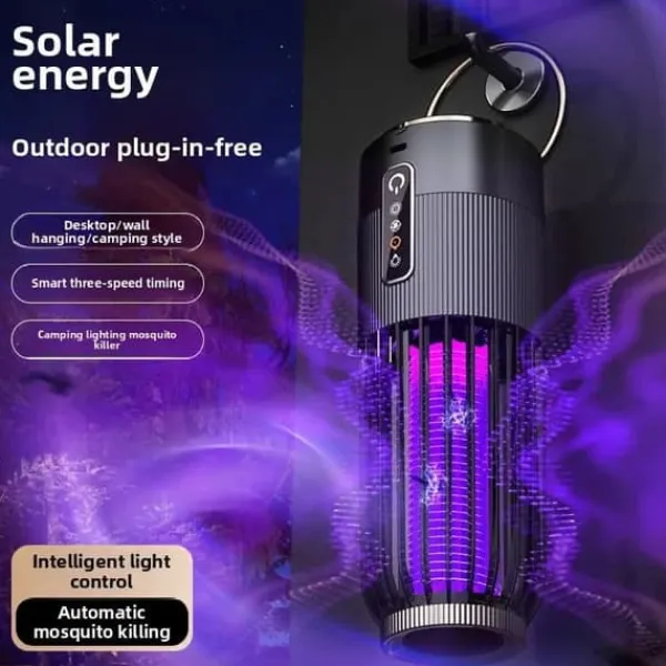 OBOSOE 2-i-1 Portabel Myggdödare/Mygglampa – USB & Solenergi, Uppladdningsbar Insektsdödare Myggfångare Insektsmedel & Djuravvisande Medel