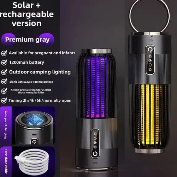OBOSOE 2-i-1 Portabel Myggdödare/Mygglampa – USB & Solenergi, Uppladdningsbar Insektsdödare Myggfångare Insektsmedel & Djuravvisande Medel