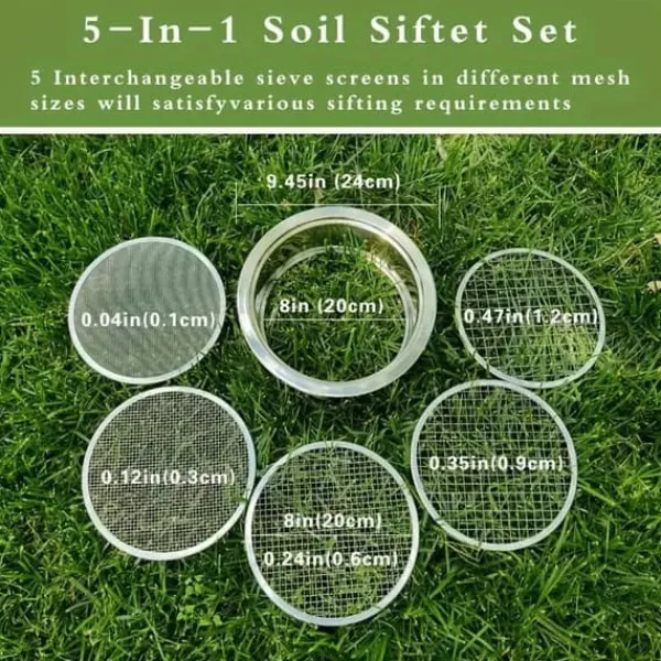 Hot OBOSOE Jordsåll av rostfritt stål – Sållningsset med 5 utbytbara såll (1 mm, 3 mm, 6 mm, 9 mm, 12 mm) – Trädgårdssåll för jord, sand, sten, filtrering | CDON Jord & Sand