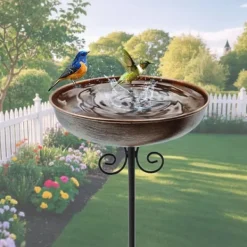 OBOSOE Liten Metall Birdbath för Utomhus, 25 cm Skål med Ställning – Rustfri Fågelbad för Trädgård, Gräsmatta, Patio – 1,5 Liter Kapacitet