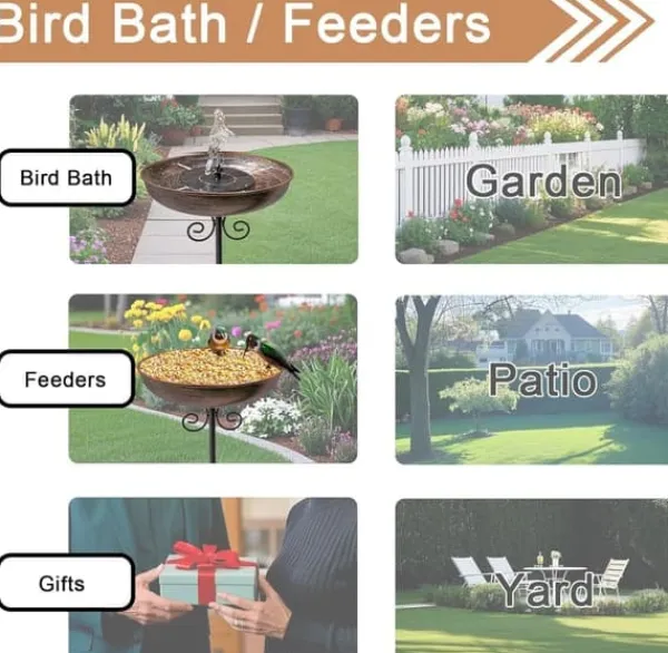 OBOSOE Liten Metall Birdbath för Utomhus, 25 cm Skål med Ställning – Rustfri Fågelbad för Trädgård, Gräsmatta, Patio – 1,5 Liter Kapacitet