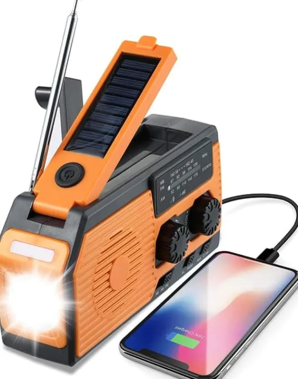 OBOSOE Nödradio Vevradio 5000mAh med Solcell & NOAA, Väderradio med LED-ficklampa för Camping Beredskapsplaner