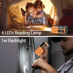 OBOSOE Nödradio Vevradio 5000mAh med Solcell & NOAA, Väderradio med LED-ficklampa för Camping Beredskapsplaner