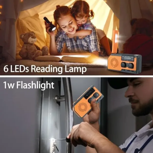 OBOSOE Nödradio Vevradio 5000mAh med Solcell & NOAA, Väderradio med LED-ficklampa för Camping Beredskapsplaner