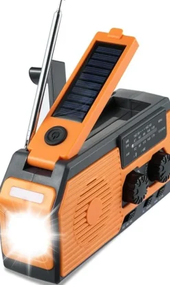 OBOSOE Nödradio Vevradio 5000mAh med Solcell & NOAA, Väderradio med LED-ficklampa för Camping Beredskapsplaner