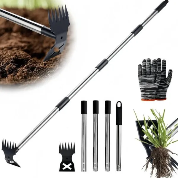 Hot OBOSOE Ogräsupptagare / Ogräsborttagare 148 cm – 2-i-1 Ogräshacka med Långt Handtag för Trädgård Trädgårdsverktyg
