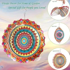 OBOSOE 2-Pack 3D-roterande Mandala vindspel – 15 cm Mandala Dekoration för Trädgård & Inomhusbruk, Flerfärgad