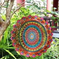 OBOSOE 2-Pack 3D-roterande Mandala vindspel – 15 cm Mandala Dekoration för Trädgård & Inomhusbruk, Flerfärgad