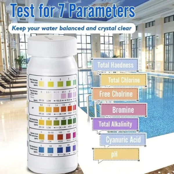 OBOSOE 100-pack 6-i-1 Pool- och Spa-teststickor , Vattentestare - pH, Klor, Alkalinitet, Cyanursyra, Hårdhet