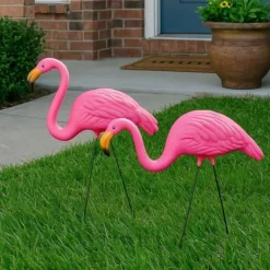Hot OBOSOE 2-pack rosa flamingo trädgårdsprydnader – 60 cm plaststatyer för utomhusdekoration Trädgårdsprydnader