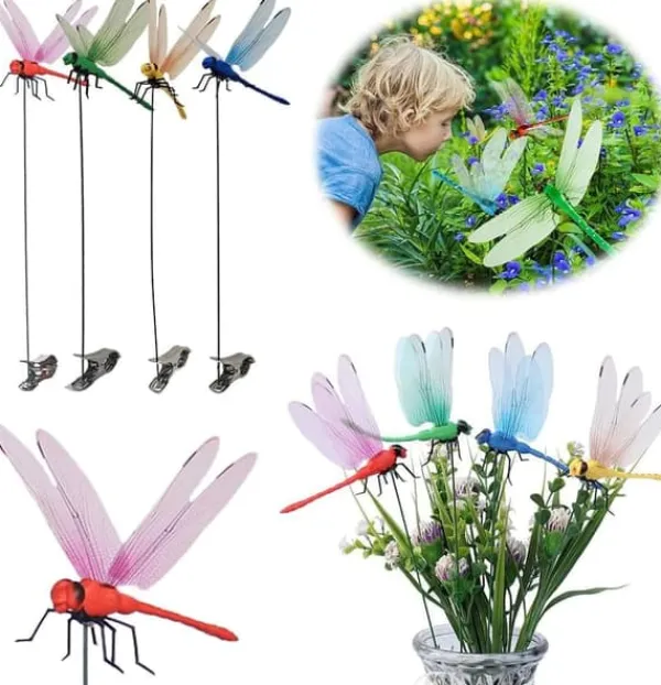 OBOSOE 50-pack Trädgårdsdekoration – 3D PVC Fjärilar på Pinnar & Trollsländor med Klämma, för Utomhusbruk