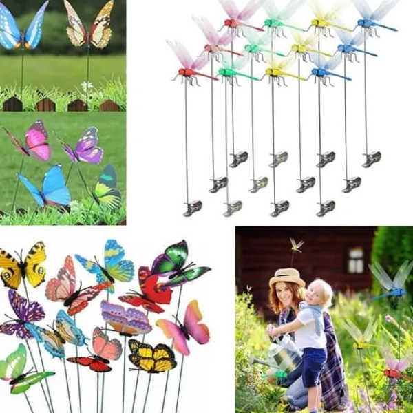 New OBOSOE 52-pack Trädgårdsdekoration – 3D PVC Fjärilar på Pinnar & Trollsländor med Klämma,för Utomhus Blomster- & Balkongdekor Trädgårdsprydnader