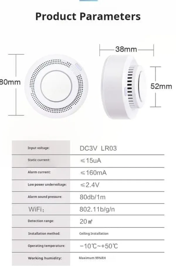 Hot OBOSOE Smart WiFi-brandvarnare – Trådlös rökdetektor med appnotis (batteri ingår ej) Rök- & Koloxiddetektorer