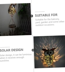 OBOSOE Solpowerad Ugglelykta - Dekorativ Utomhuslykta för Trädgård & Gräsmatta | Autoladdande Hängande Dekoration | Energisnål LED-belysning Vinddekoration