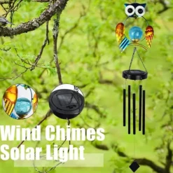 OBOSOE Solpowerad Uggle-Vindspel - 100 cm Vattentät Aluminium/Järn Vindklocka | Fjärran Hängdekoration för Trädgård & Utomhus