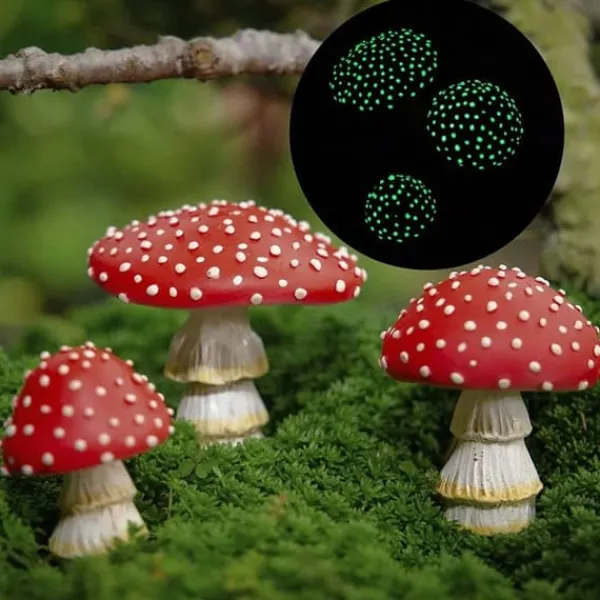 OBOSOE Trädgårdsdekoration Svampar Glow in the Dark – Set om 3 Utomhus Självlysande Svampstatyer med Trädgårdspinnar
