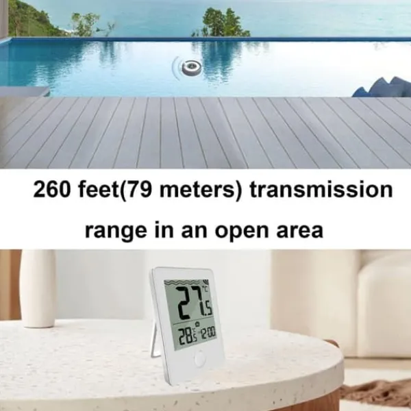 OBOSOE Trådlös Flytande Pooltermometer med Fjärravläsning, LED-display & RCC – Vattentålig IPX8, Perfekt för Pool & Spa