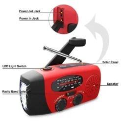 Best OBOSOE Vevradio med Solceller, Ficklampa och 2000mAh Powerbank SOS, röd Beredskapsplaner