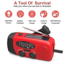 Best OBOSOE Vevradio med Solceller, Ficklampa och 2000mAh Powerbank SOS, röd Beredskapsplaner