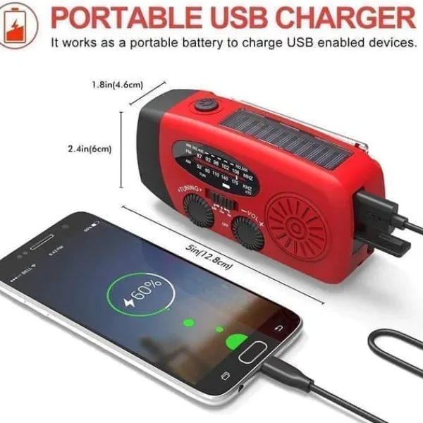 Best OBOSOE Vevradio med Solceller, Ficklampa och 2000mAh Powerbank SOS, röd Beredskapsplaner