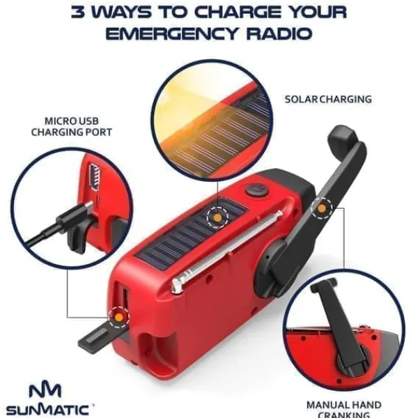 Discount OBOSOE Vevradio med Solceller, LED Ficklampa och 2000mAh Powerbank SOS SUNMATIC - Väderradio för hem- och campingnödsituationer med AM/FM-radio Beredskapsplaner