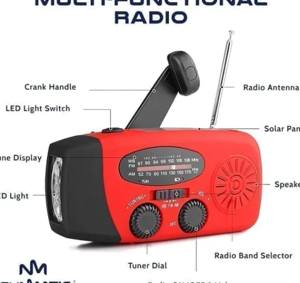Discount OBOSOE Vevradio med Solceller, LED Ficklampa och 2000mAh Powerbank SOS SUNMATIC - Väderradio för hem- och campingnödsituationer med AM/FM-radio Beredskapsplaner