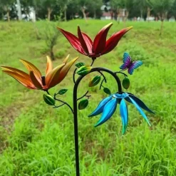 Sale OBOSOE Vinddriven blomster-vindmölla – färgglad trädgårdsdekor, gårdsprydnad, utomhusskulptur Vinddekoration