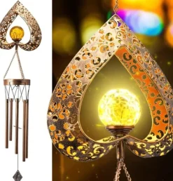Discount OBOSOE Vindspel Med Solcell LED – Sprucken Glasboll, Trädgårdsdekoration Utomhusbelysning, Present Till Mamma Och Kvinnor Vinddekoration