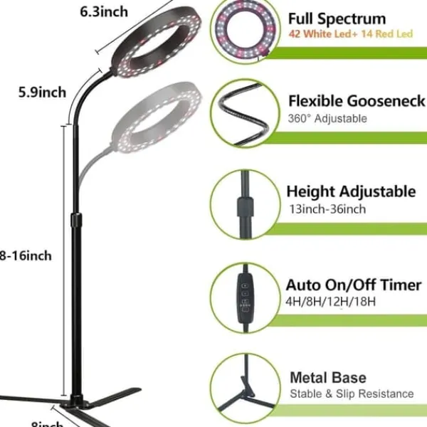 New OBOSOE 50W Växtlampa - 6000K Fullspektrum LED Växtljus med Timer 4/8/12h & Höjdjustering - Perfekt för Inomhusväxter Krukväxter Inomhus