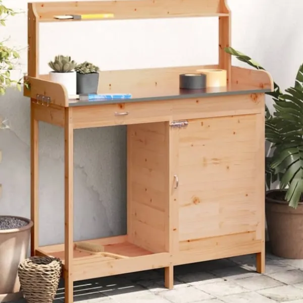 Sale Odlingsbänk med skåp brun 110,5x45x124,5 cm massivt granträ Planteringsbänkar