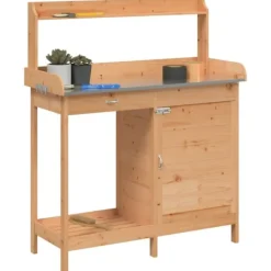 Sale Odlingsbänk med skåp brun 110,5x45x124,5 cm massivt granträ Planteringsbänkar