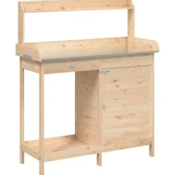 Hot Odlingsbänk med skåp 110,5x45x124,5 cm massivt granträ Planteringsbänkar