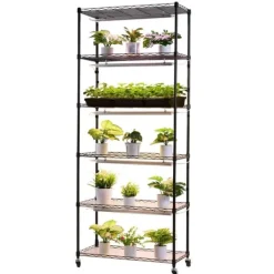 Odlingshylla med växtbelysning - Inomhus växtställ 6 våningar - 180 cm - Hjul - Timer 4/9/14 h - 150 W fullspektrum 3 färger - För fröstart