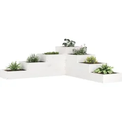 Odlingslåda 4 nivåer i massiv furu - Perfekt för blommor & grönsaker | Färg: Vit | Storlek: 106x104,5x36 cm Krukor & Växtbehållare