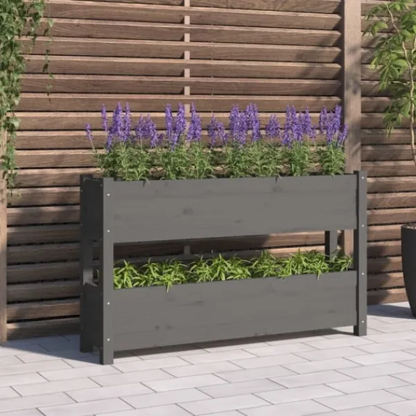 Sale Odlingslåda grå 112x25x66 cm massiv furu Planteringsbänkar