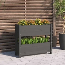 vidaXL Odlingslåda grå 77x25x66 cm massiv furu