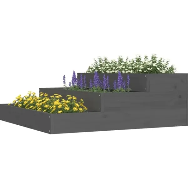 Discount Odlingslåda grå 78x78x27 cm massiv furu Planteringsbänkar