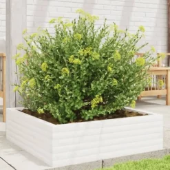 Odlingslåda i massiv furu 80x80x23 cm - Perfekt för blommor och växter | Färg: Vit | Storlek: 80x80x23 cm