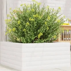 Best Odlingslåda i massiv furu - Perfekt för blommor och växter | Färg: Vit | Storlek: 50x50x23 cm Blommor