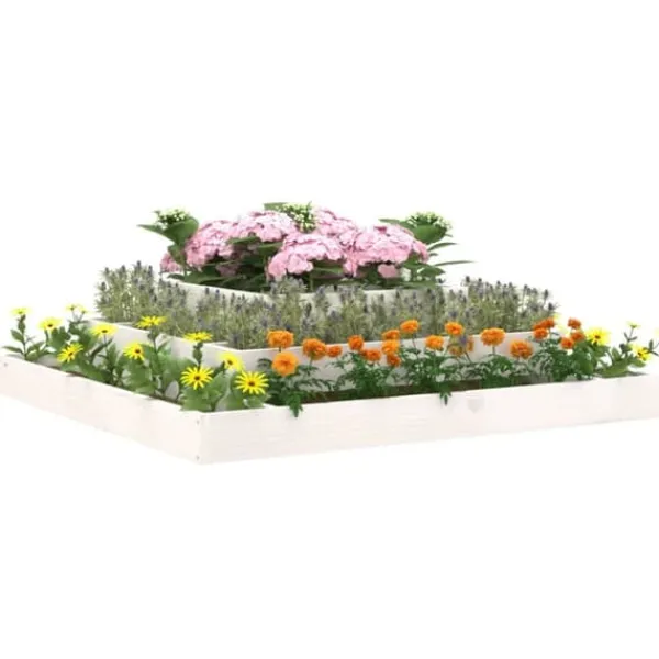 New Odlingslåda i massiv furu - Planteringslåda med 3 våningar | Färg: Vit | Storlek: 110x110x27 cm Planteringsbänkar