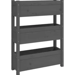 Odlingslåda i massiv furu - Stabil design med 3 blomlådor | Färg: Grå | Storlek: 77x25x104,5 cm Planteringsbänkar