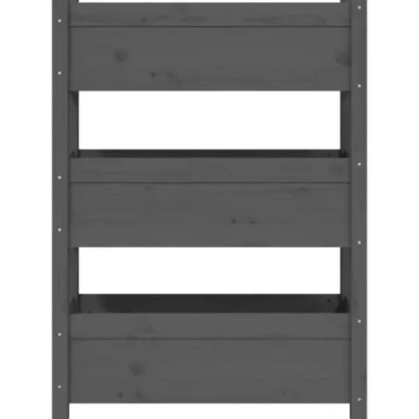 Odlingslåda i massiv furu - Stabil design med 3 blomlådor | Färg: Grå | Storlek: 77x25x104,5 cm Planteringsbänkar