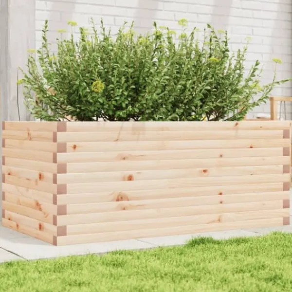 Odlingslåda i massivt furuträ - Robust och rymlig | Storlek: 110x60x45,5 cm | Färg: Natur