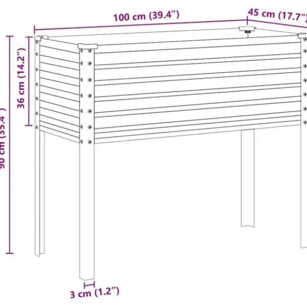 Odlingslåda i stål - Väderbeständig planteringslåda | Färg: Grå | Storlek: 100x41x90 cm