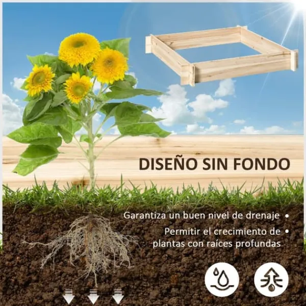 Online Odlingslåda i trä - Odlingsbädd - 100 x 100 x 16 cm - Fyrkantig - Natur Planteringsbänkar