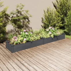 Outlet Odlingslåda med foder grå 240x45x25 cm massivt granträ Planteringsbänkar