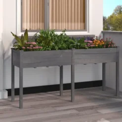 vidaXL Odlingslåda med foder grå 161x45x76 cm massivt granträ